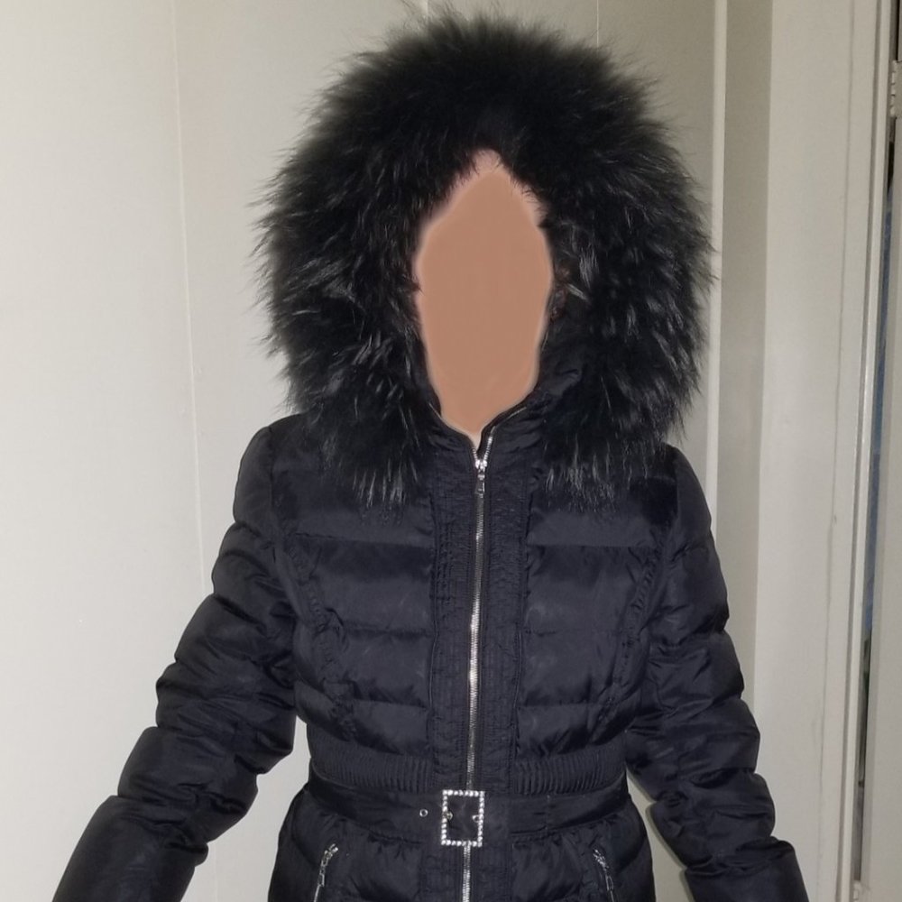 SnowImage, Women's Down Coat with natural fur hood trim. Size S